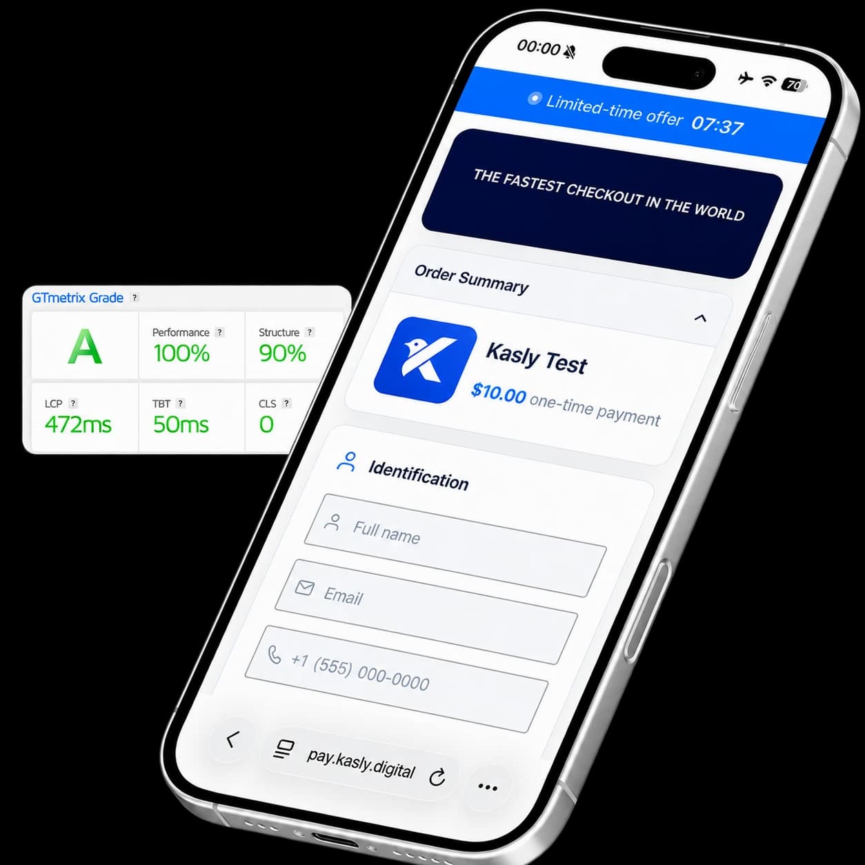 Checkout instantáneo de Kasly — interfaz personalizable y optimizada